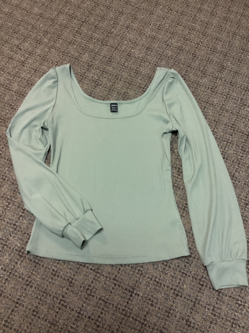 SHEIN Sage Mint Green Scoop Neck Ribbed Long Sleeve Top Size S NWOT